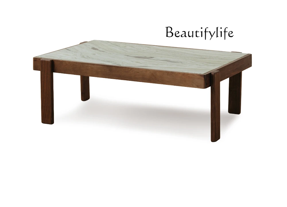 

Marble Antique Style Natural Luxury Stone Endtable Solid Wood Living Room Black Walnut Cave Stone Italian Combination