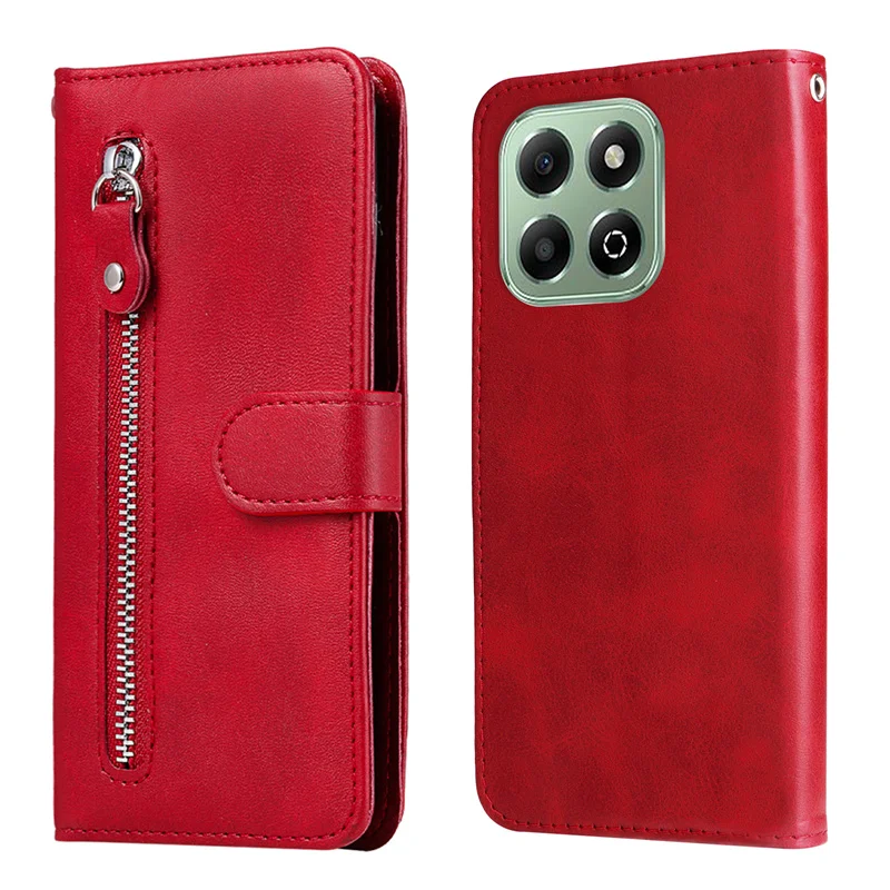 Luxury Zipper Leather Wallet Phone Case with Card Slots and Stand