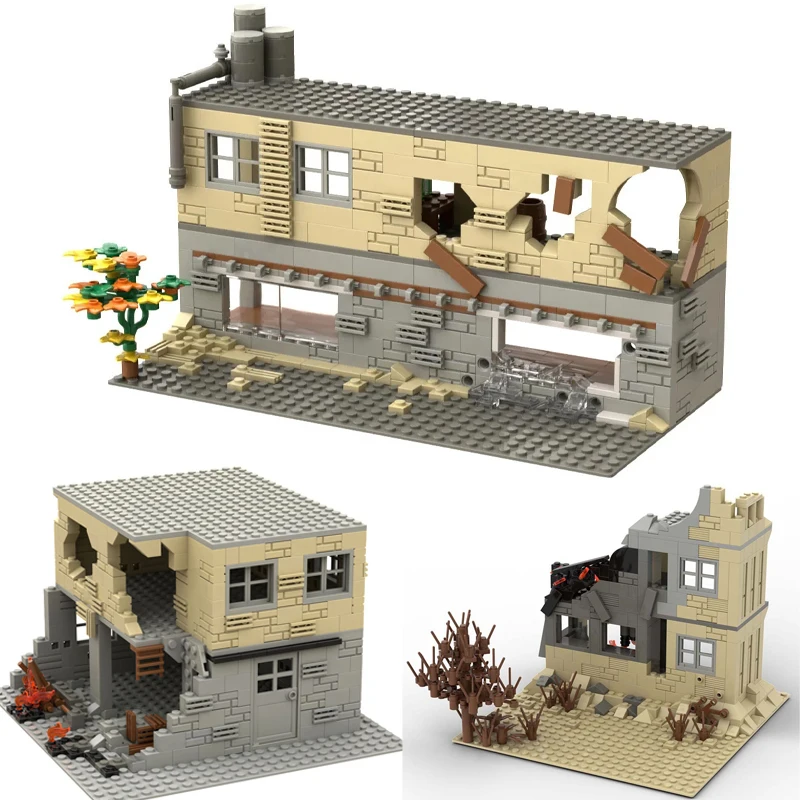

MOC War Scene WW2 Dilapidated House 459pcs Construction Kit for Adults Architecture City Building Block Toys Children's Gift