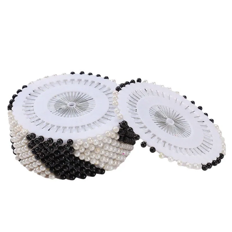 دبابيس خياطة لؤلؤية مستديرة ، دبابيس برأس مستقيم ، إبرة توطين ، الصدور الزفاف ، إكسسوارات الخياطة ، أبيض وأسود ، 35-40