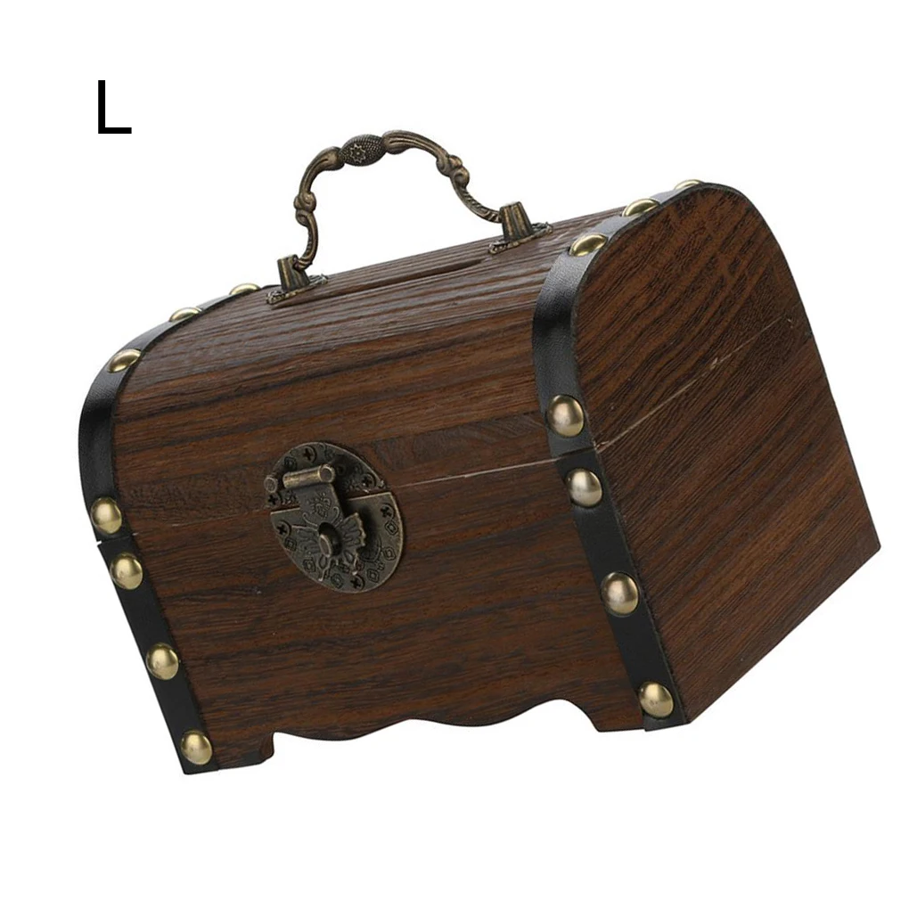 Cofre del tesoro vintage de madera hucha para monedas joyas_voghion.com