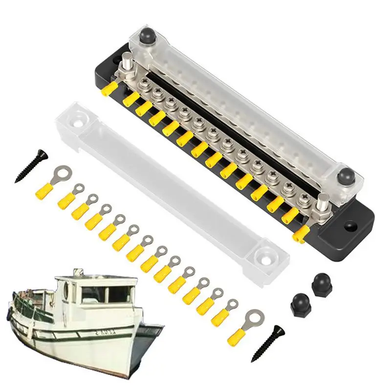 

Marine Terminal Block Double Row Screw Terminal Strip 12 Positions Dual Row 150A Screw Terminal Strip Blocks With Cover 12