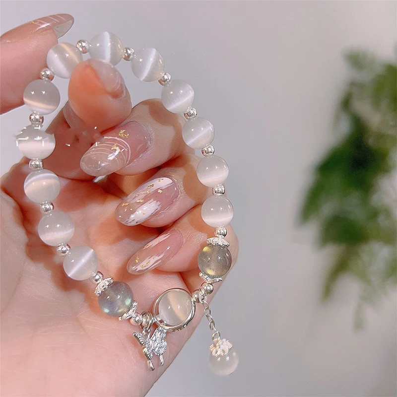 

Korean Fashion Imitation Opal Bracelet Simple Pendant Bracelet Ins Moonstone Crystal Bead Moon Pendant Bracelet Jewelry Gifts