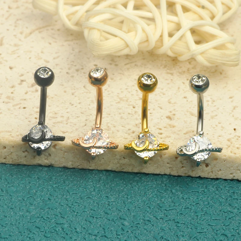 Navel Piercing Belly Button Rings Bar Belly Ring Barbell Stainless Steel Sexy Beach for Women Body Jewelry 14G Moon World