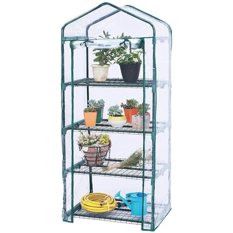 Garden Warm Room,Indoor Growing Seed Light Stand Mini Garden Greenhouse,4 Tier Shelf with Transparent Thermal Cover with Zipper