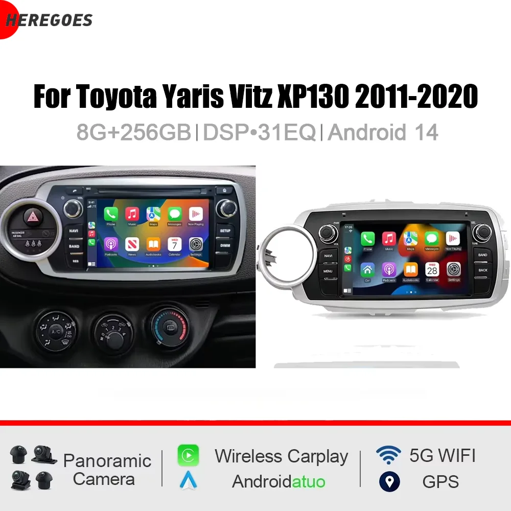CarPlay 7' Android 15.0 12GB RAM 256GB ROM Autoradio GPS Multimedia Autoradio für Toyota Yaris Vitz XP130 2011-2020