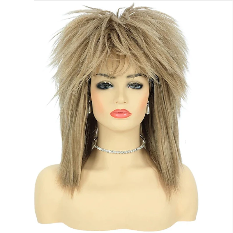 Jaren 80/90 Matje Pruik, Bruin met Blonde Highlights