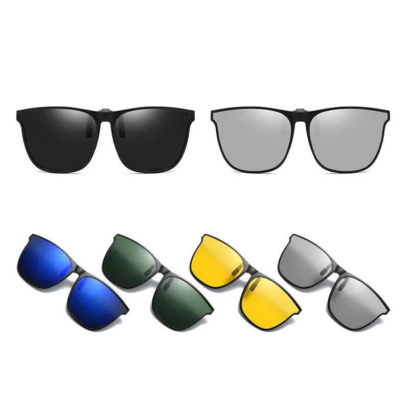 Photochromic Sunglasses Men Women Clip On Polarizing Color Changing Vintage Clip Glasses Night Vision Driving Goggles