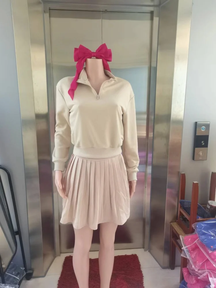 Wmstar Dresses Sets for Women Wholesale Fresh and Sweet Long Sleeve Sweatshirt  High Waist Pleated Short Skirt Casual Set 2025