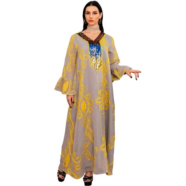 Ramadan Abayas For Women Maxi Dubai Dress Femme Sequins Embroidery Muslim Islam Kaftan Jalabiya Elegant Clothing Long Sleeves 5