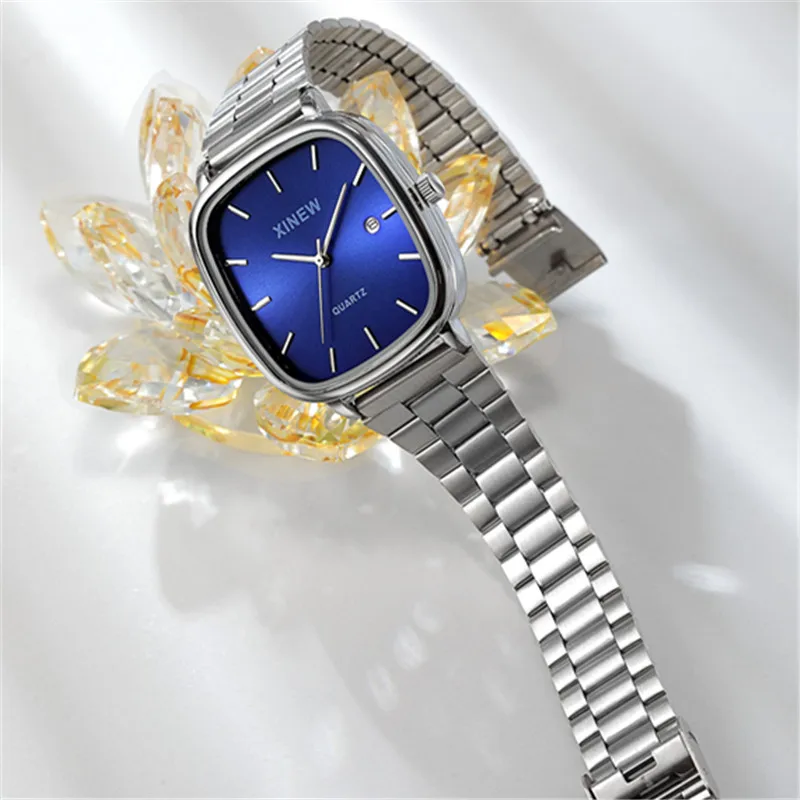 Wholesale 5pcs / lot XINEW Brand Men Watches Boys Fashion Stainless Steel Band Date Quartz Watch Black Montre Homme Reloj Hombre