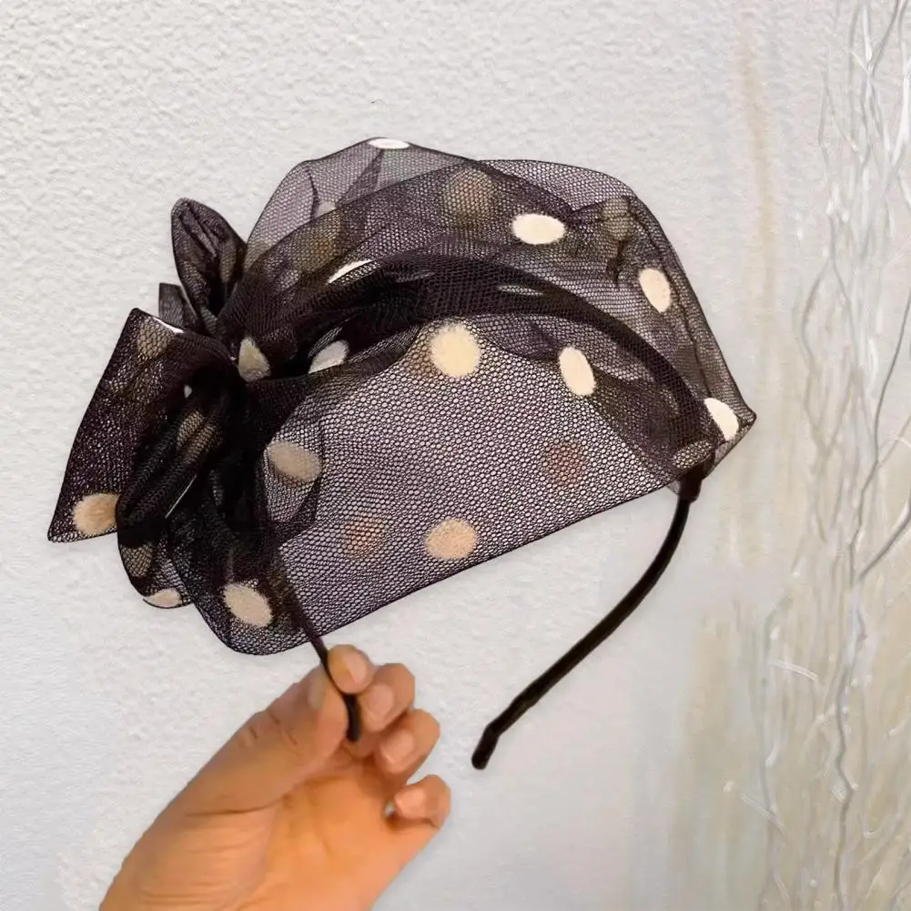 

Women Headband Mesh Dot Print Retro Headband French Style Elasic Anti-slip Hair Hoop Prom Party Banquet Hair Accessories