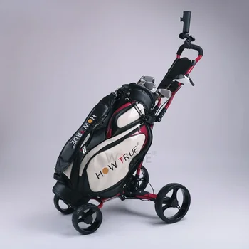 Golf chartered cart trolley 4-wheel hand trailer trolley foldable with brakes comfortable shaped handle anti slip wheel surface