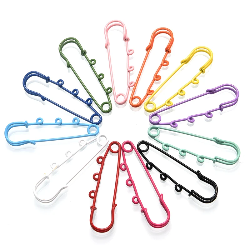 

10Pcs 5/6cm Colorful 3 Loops Brooches Connectors Clothes Pendant Alloy Metal Safety Pin DIY Jewelry Making Findings Accessory