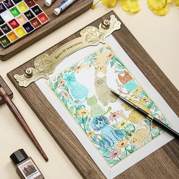 Tavolo da disegno in legno massello studenti d'arte Clip da cavalletto speciale Clip da Menu in ottone Retro Sketch Display Board portacarte per appunti