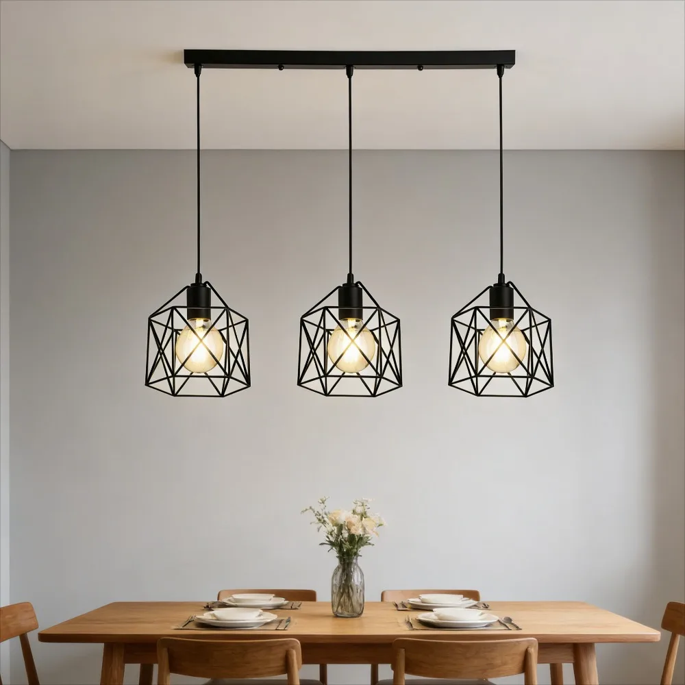 JOYINLED Vintage Pendelleuchte 3-Flammig Eisen Deckenbeleuchtung Restaurant Teehaus Kronleuchter Innenbereich Metall Moderne Pendelleuchten – Detail 3