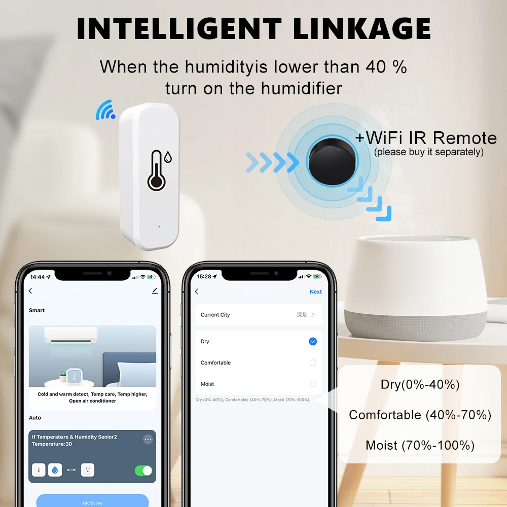 Tuya Zigbee-Sensor de Temperatura e Umidade WiFi, Casa Inteligente, Higrômetro Interno, Controlador, Monitoramento, Funciona para Alexa, Google Home