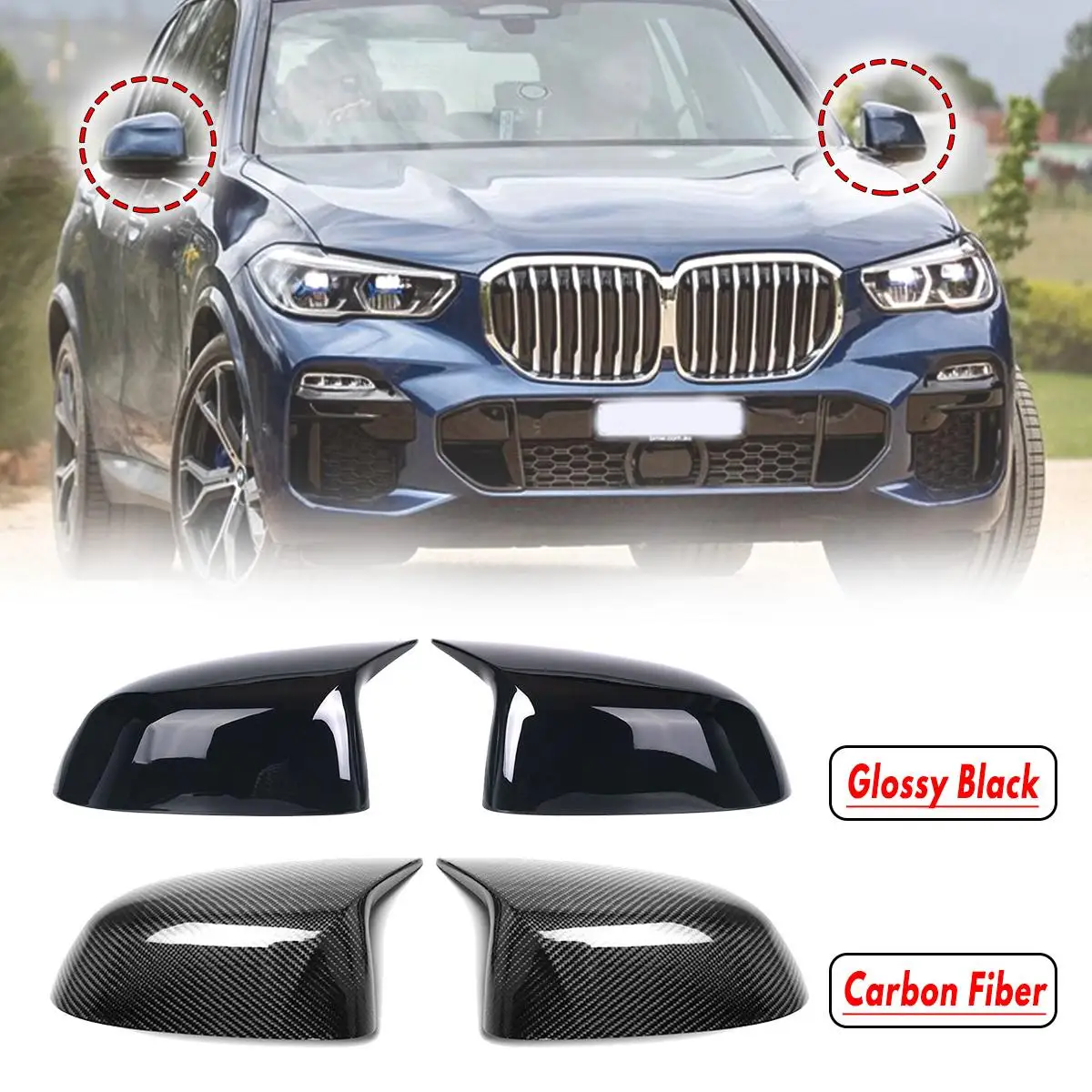 

1 Pair Horn Style Rearview Replacement Side Mirror Covers For BMW X3 G01 X4 G02 X5 G05 X6 G06 2018+ Glossy Black / Carbon Fiber