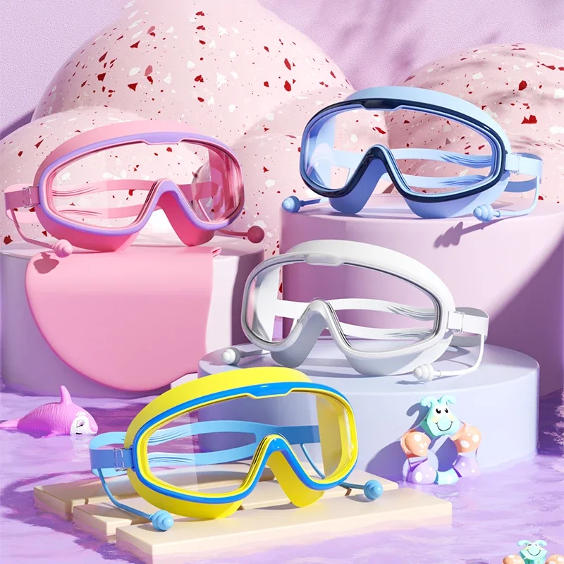 Swimming Goggles Big Frame HD View Anti-fog Waterproof with Earplug Men Women Eyewear Swimming Accessories swimming goggles