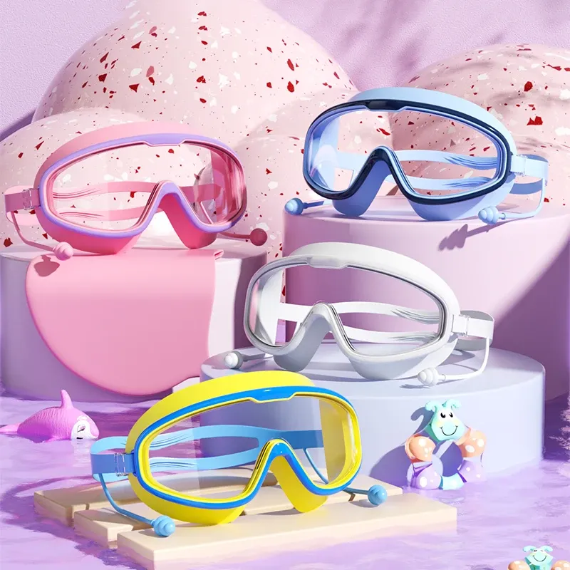 Swimming Goggles Big Frame HD View Anti-fog Waterproof Children Swim Goggles with Earplug Men Women Eyewear Swimming Accessories