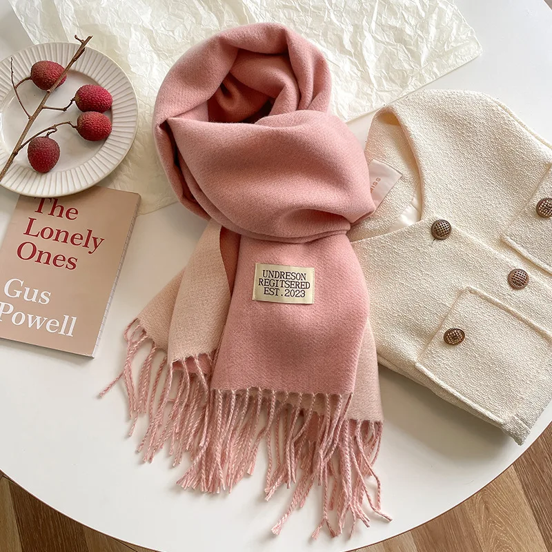 

Solid Color Warm Winter Cashmere Scarf for Women Double Sided Neckerchief Knitted Wraps 2023 New Fashion Korean Style