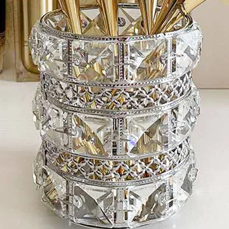 Cosmetic Brush Storage Box Living Room Bedroom Desk Light Luxury Ornaments Makeup Brush Eyebrow Pencil Crystal Glass Pen Holder 4
