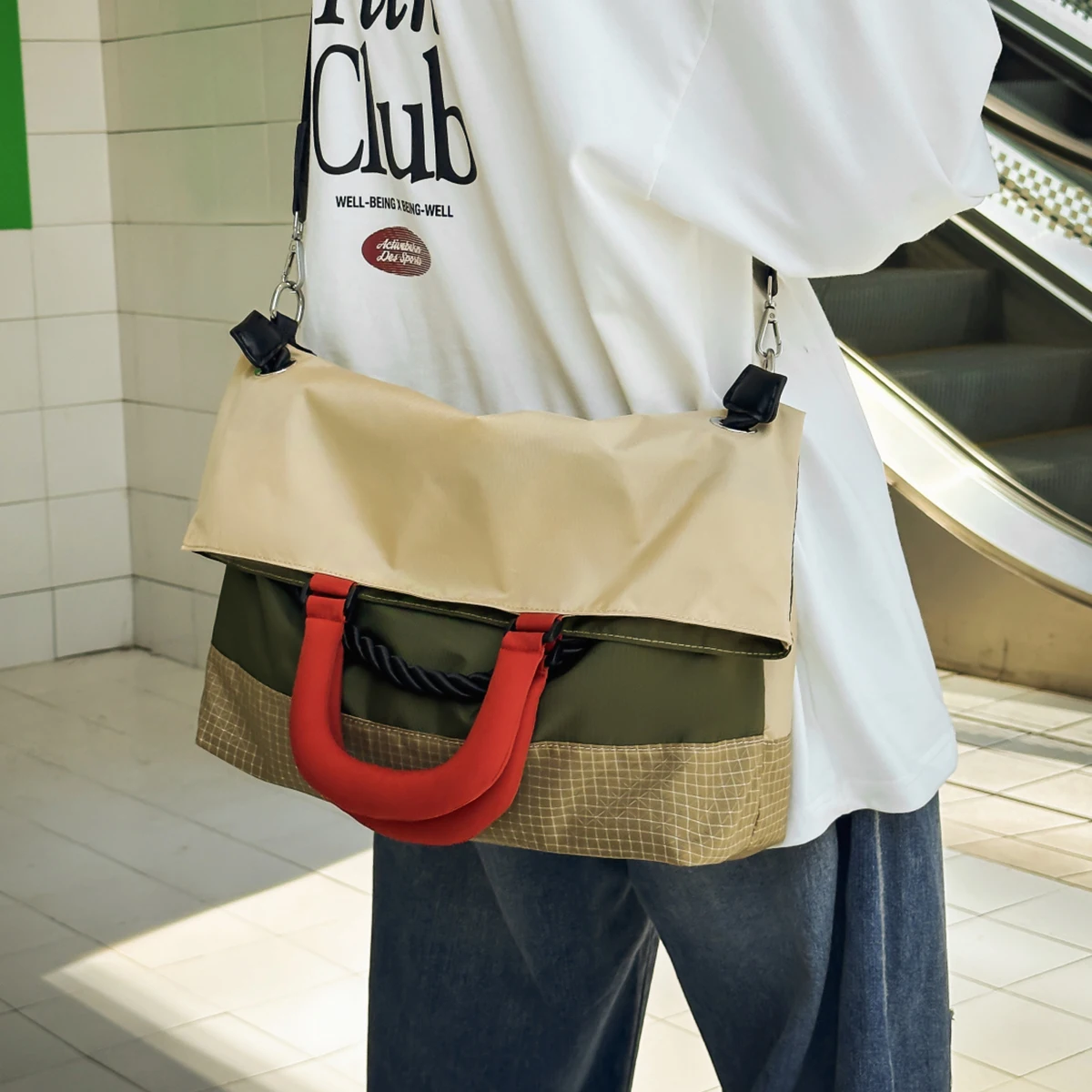 Japanese Style Original Design Crossbody Bag for Women, Thickened Canvas Tote Bag for Commuting, Casual Literary College Shoulder Bag, Sports and Hiking