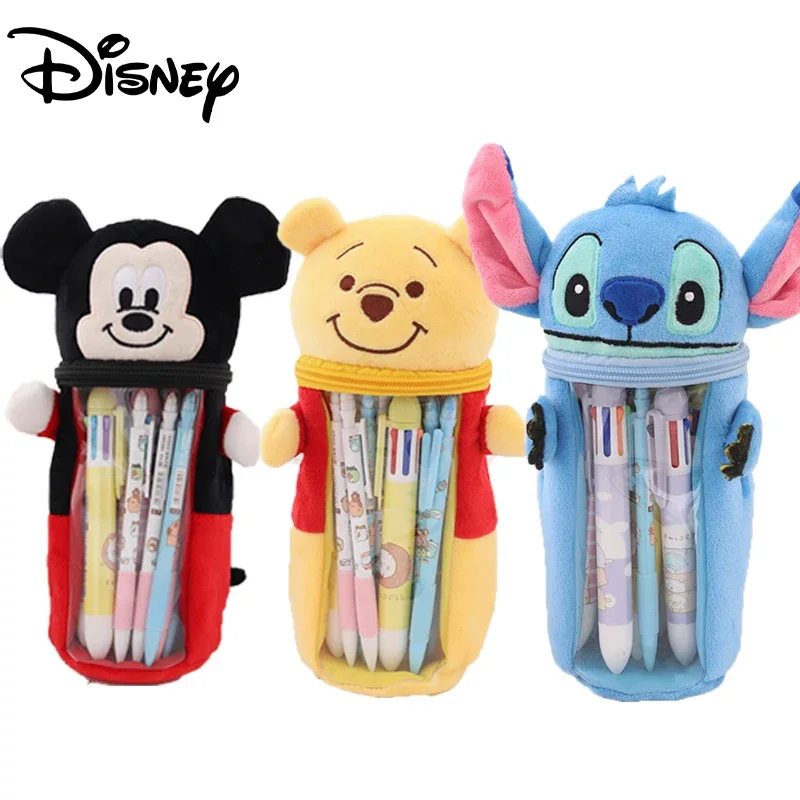 

New Disney Cartoon Student Pencil Case Stitch Minnie Mickey Mouse Pooh Bear Kawaii High Capacity Pen Box Stationery for Kid Gift