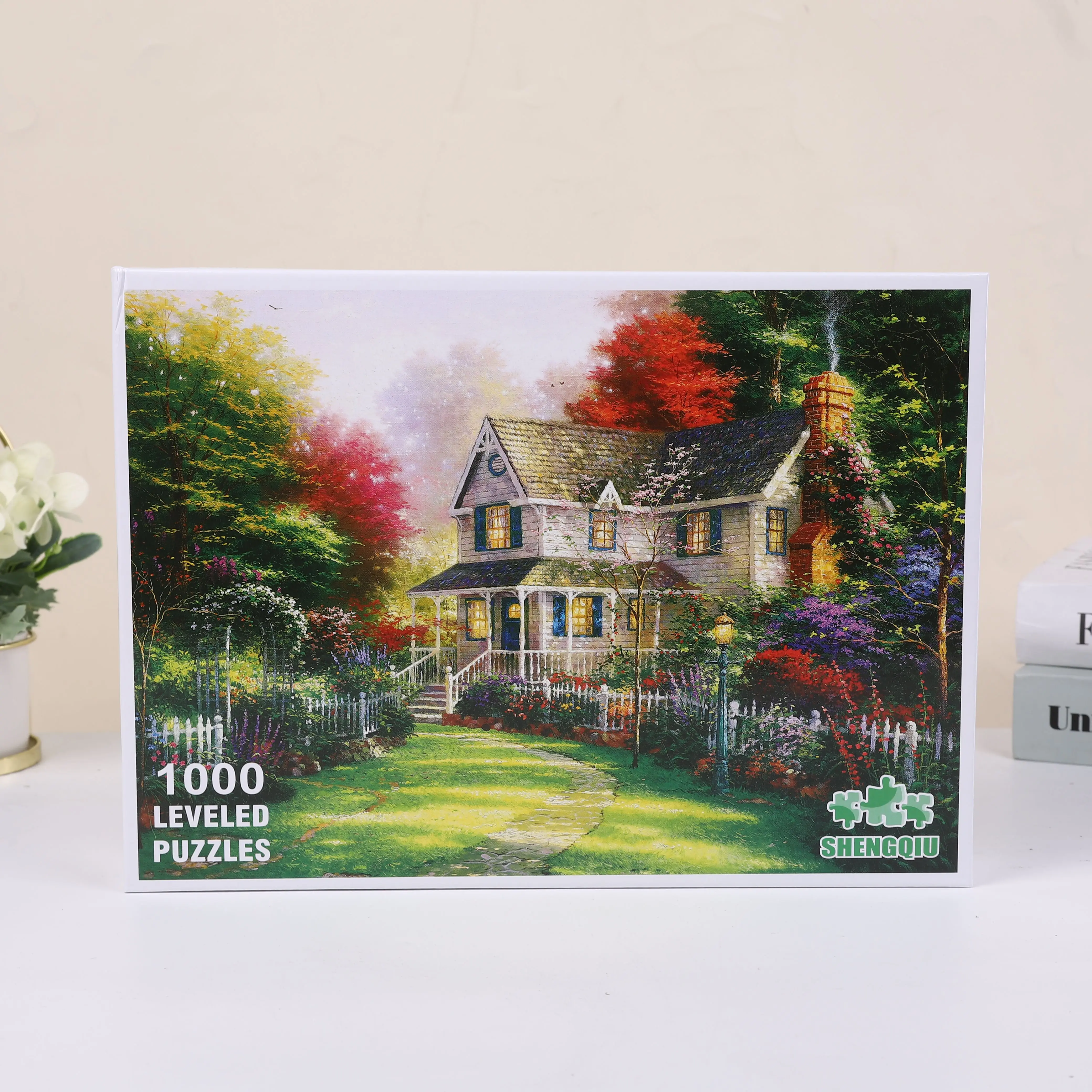 70cm*50cm 1000pcs Rustic Villa Jigsaw Puzzle Adult Stress Relief Beautiful Landscape Painting Puzzle Home Wall Decor 2