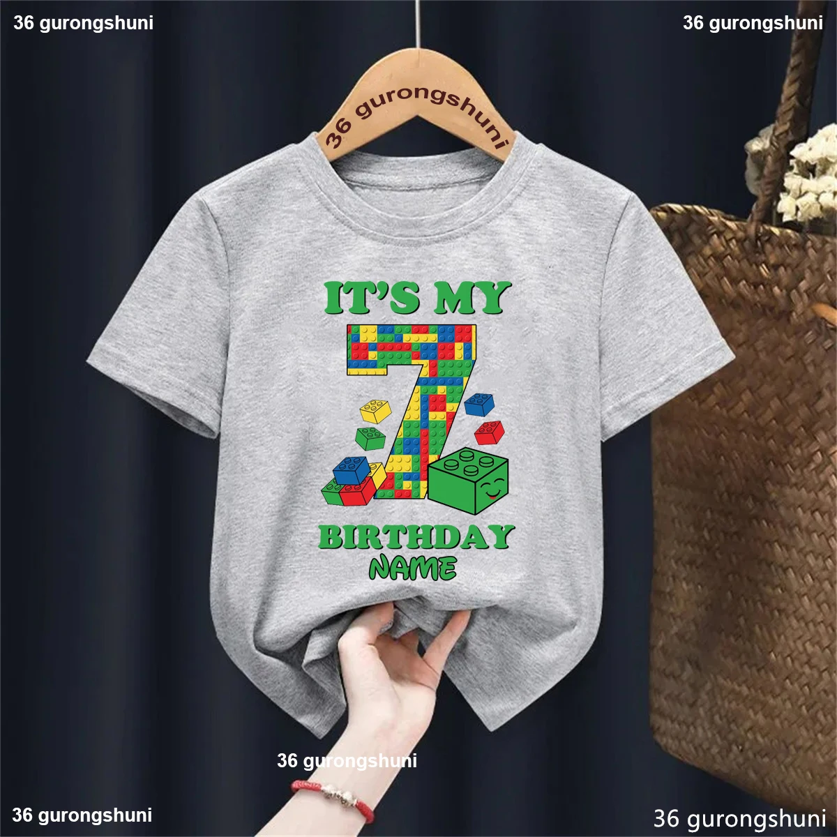 Benutzerdefinierter Name: Es ist mein 7./8./9. Geburtstag, Bausteine, bedrucktes T-Shirt für Jungen/Mädchen, lustige Kawaii-Kinderkleidung, Sommer-T-Shirt – Detail 16