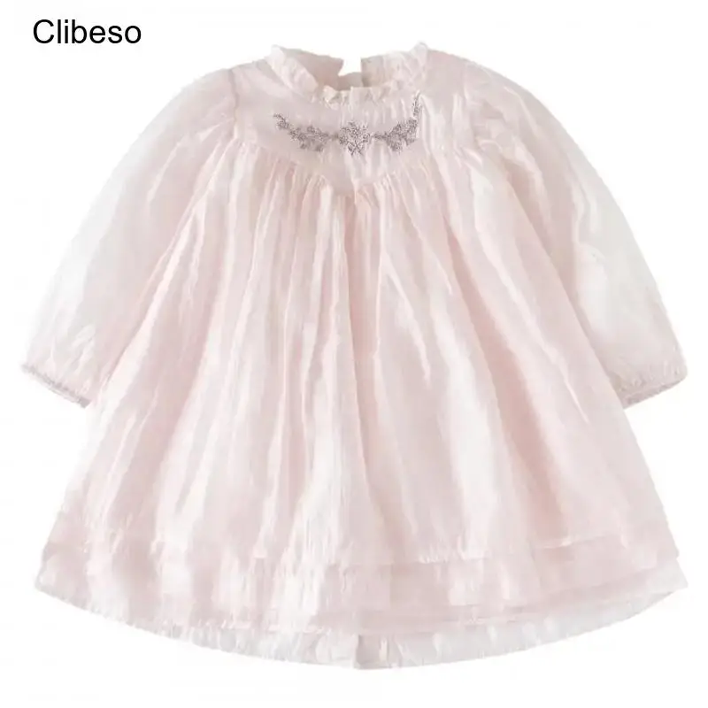 

2024 Clibeso Princess Embroidery Dress for Girls Spring Autumn Children Boutique Design Embroidered Dresses Kids Clothes 12M-5Y