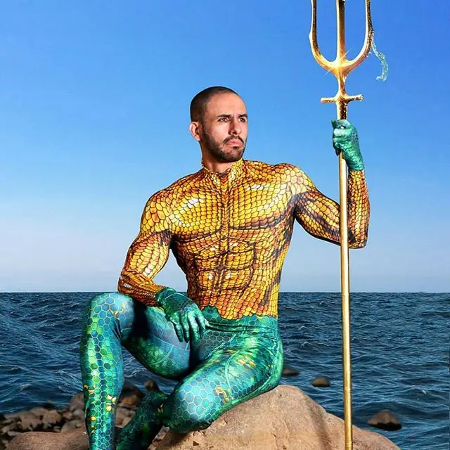 Halloween Aquaman Costume Cosplay Supereroe Arthur Curry Orin Zentai Tuta Tute Bambini Adulti