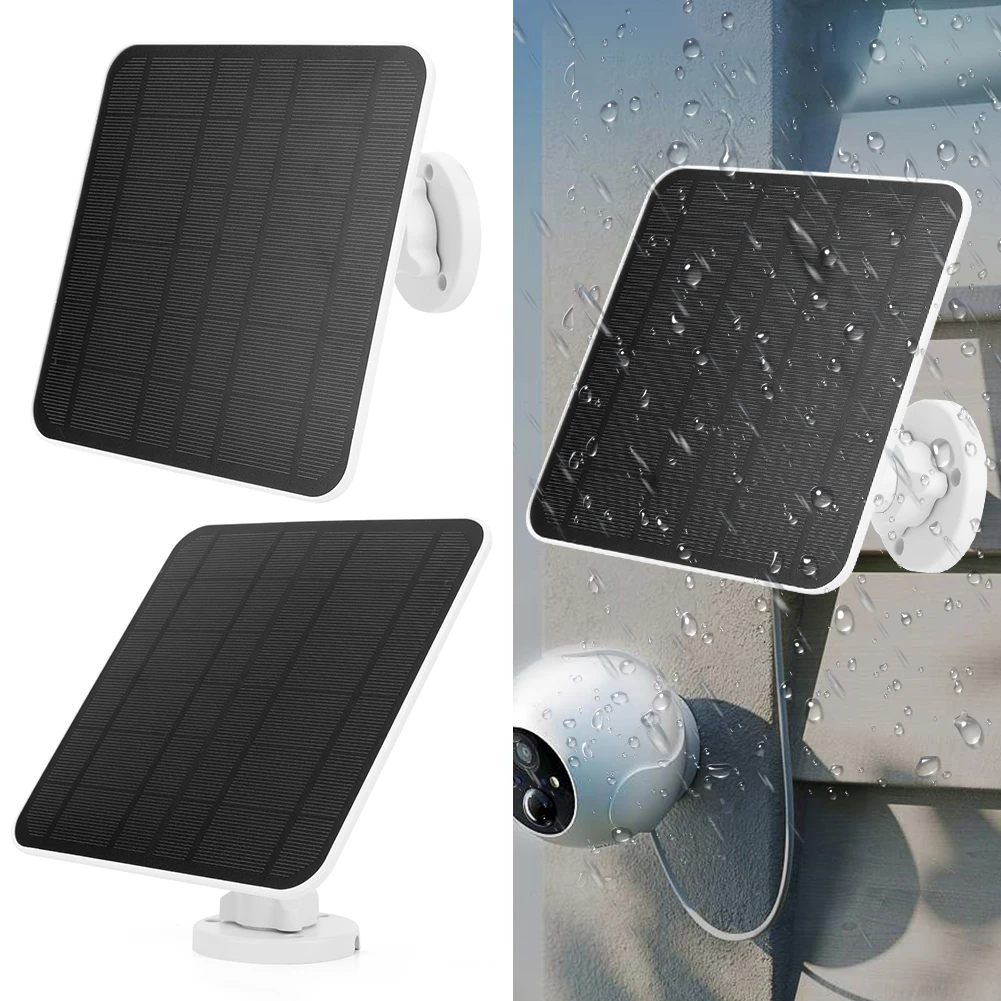 마이크로 USB 및 USB-C 포트 태양 전지 패널 충전기, 9.8 피트 충전 케이블, 보안 카메라용 장착 360 ° 조절 가능, 5V, 6W