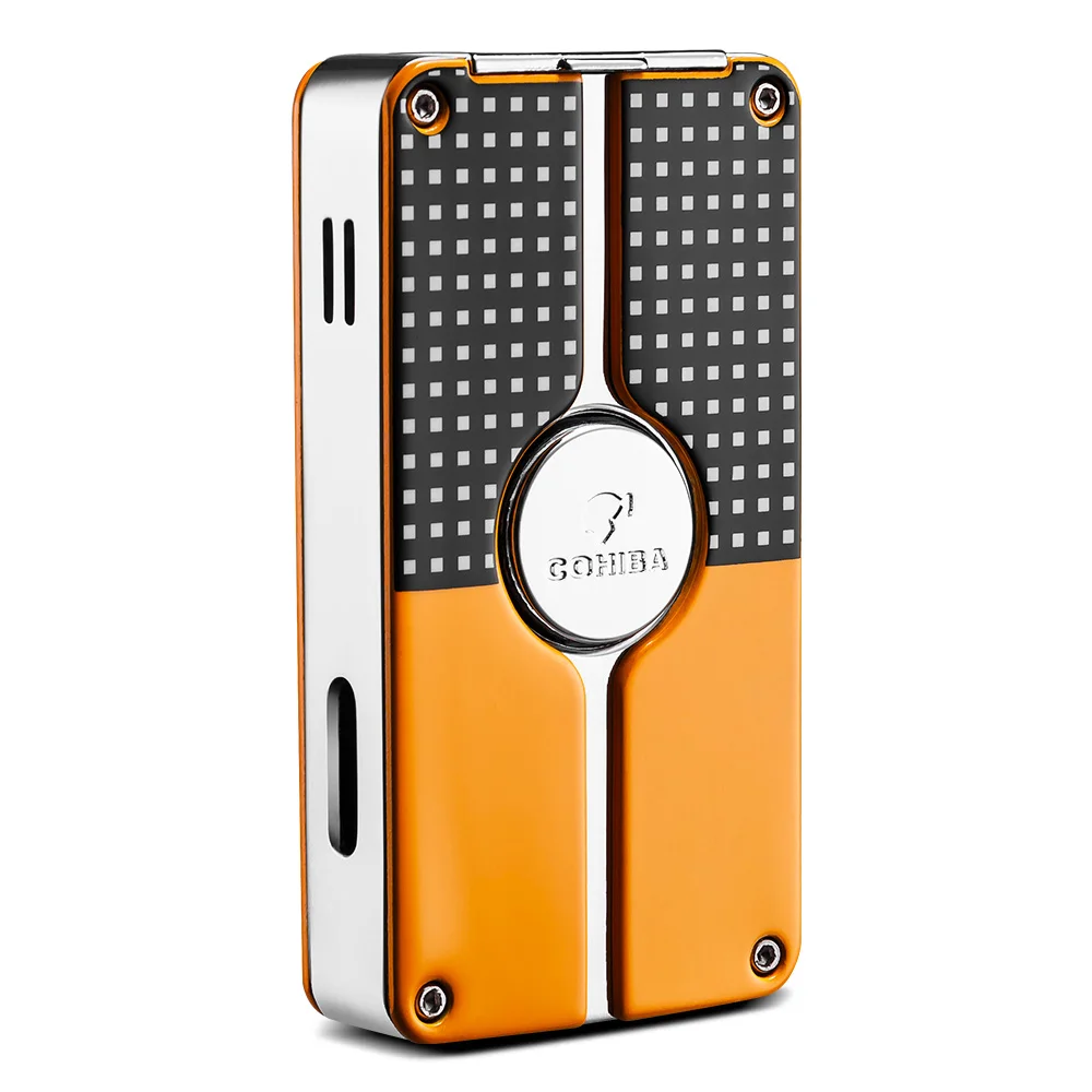 

HANNICOOK Three Straight Punch High-End Cigar Lighter See-Through Gas Window Portable Metal Windproof Turbo Lighter Men's Gifts