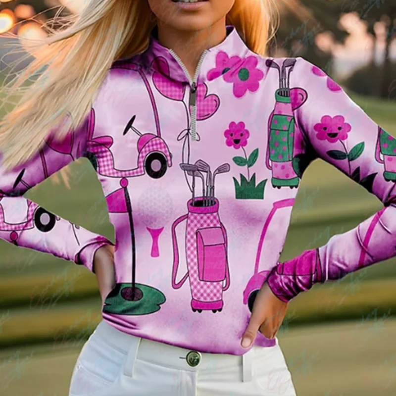 Women Golf Long Sleeve polo Shirt Clothing Quality Slim Golf Zipper style Apparel Sports Wear Tennis Baseball Clothes