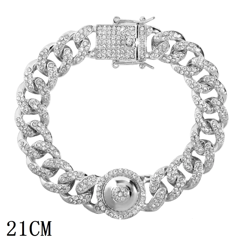 New Fashion Luxury 12mm Iced Out Cuban Link Chain Bracelet for Women Men Gold Silver Color Bling Rhinestone Bracelet Jewelry 