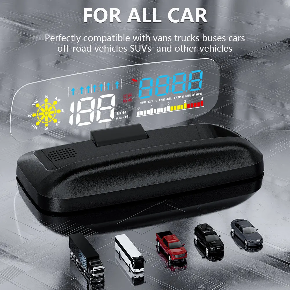 Geyiren C5 HUD ڵ  ÷, OBD2 GPS  ý  ӵ ,  溸,  µ ڵ  Һ