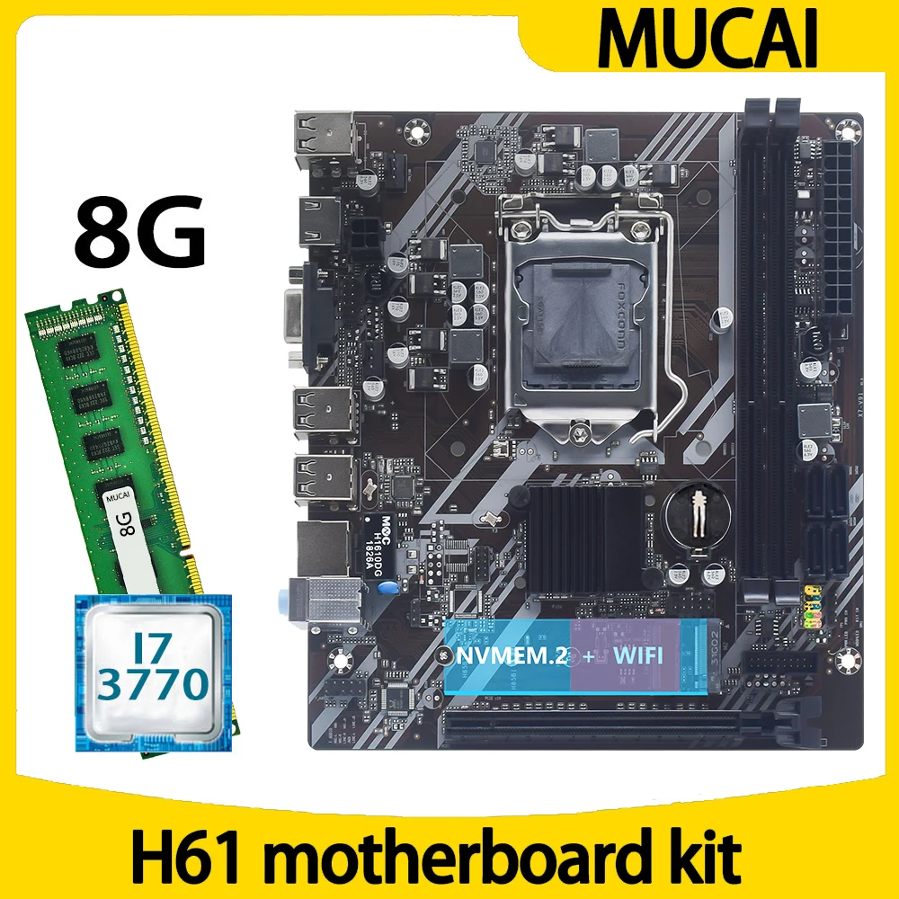 Kit Scheda Madre Mucai H61 Lga 1155 Set Con Processore Cpu Intel Core I7 3770 E Memoria Ram Ddr3 8Gb 1600Mhz