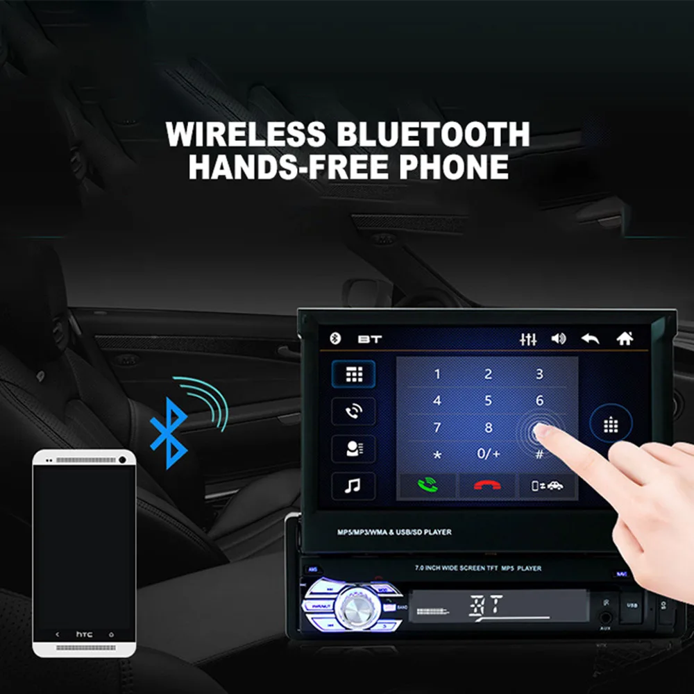 7 Inch Car MP5 Player Wireless bluetooth Player LCD Display Lossless Sound Quality Audio Support reversing video input TF card