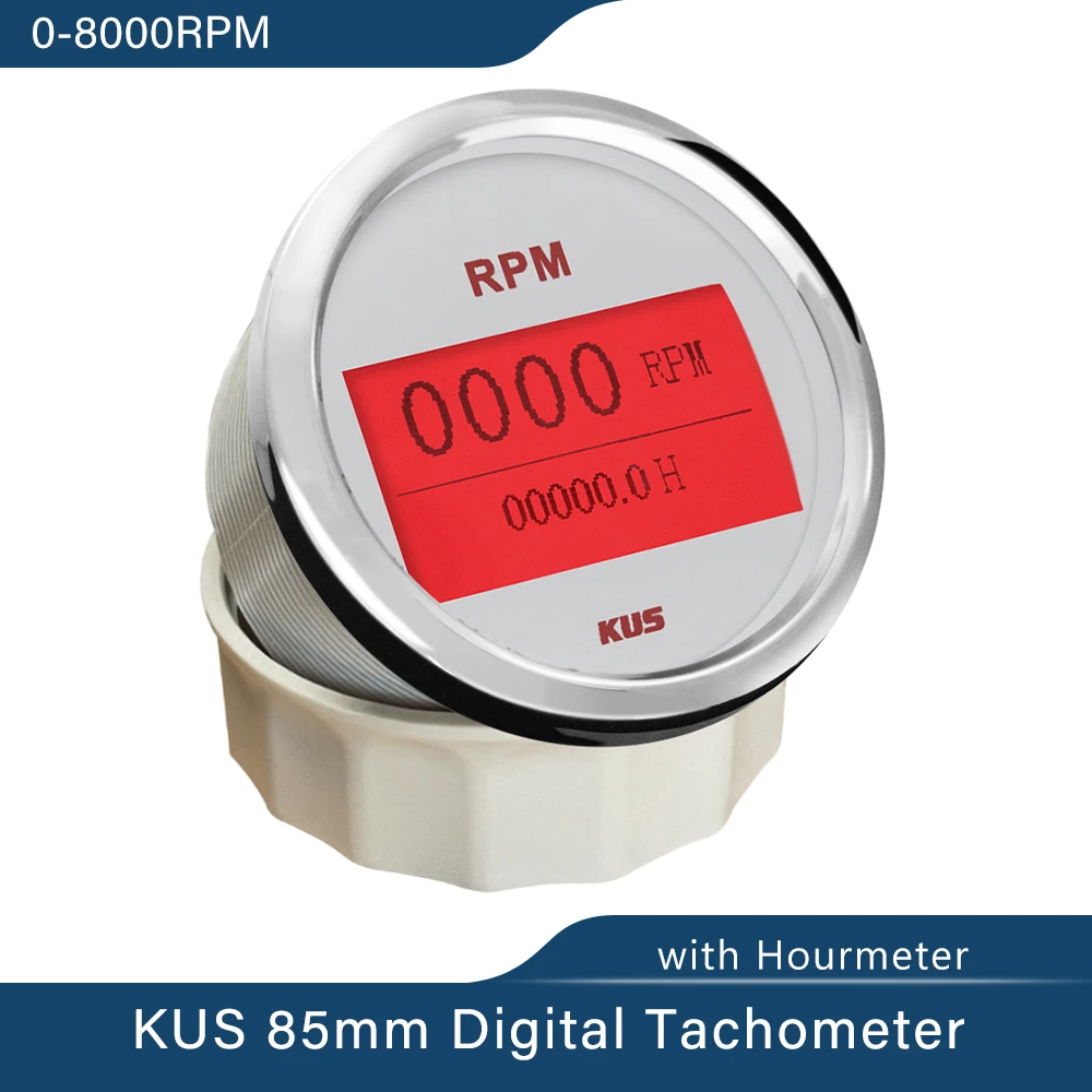 KUS 85mm Auto Marine Tachometer Gauge with LCD Hour Meter 3000 RPM