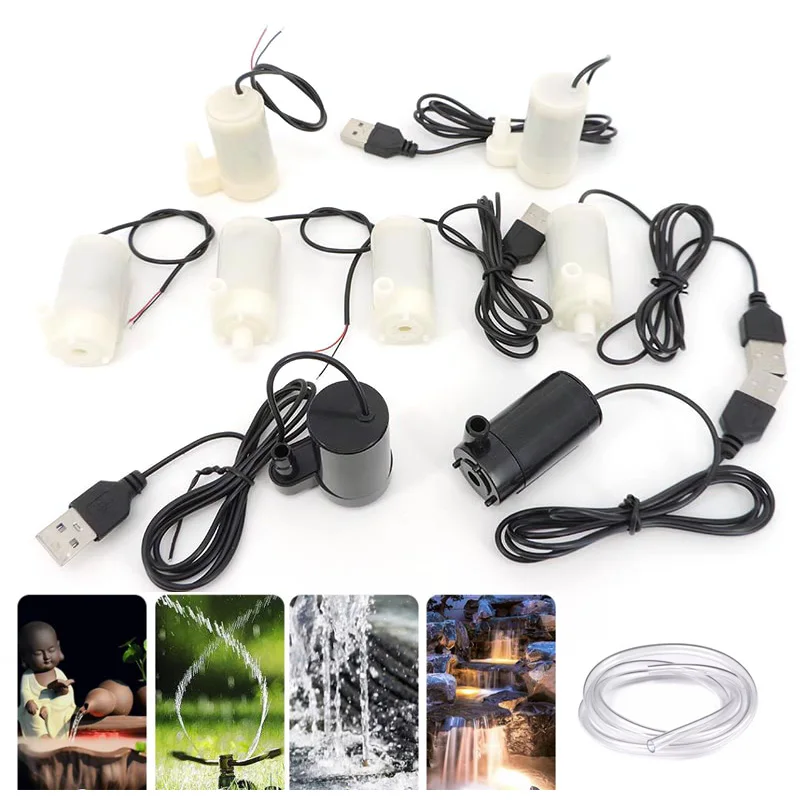 USB 5V Low Voltage Small Water Pump Micro Mini Submersible Fountain Pump Ultra Quiet for Hydroponic Vegetable Planting Craft