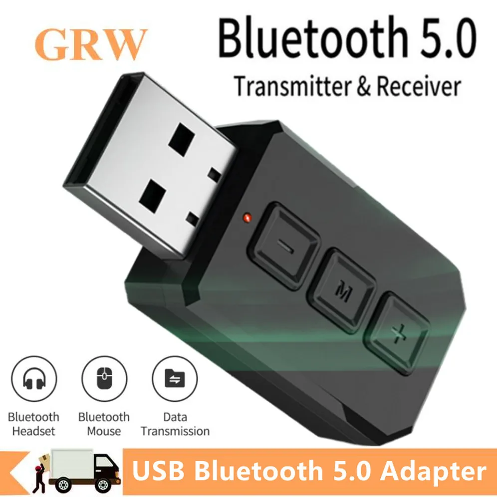 USB 블루투스 5.0 수신기 무선 오디오 어댑터 송신기 마이크, PC TV 스피커 무선 마우스 음악용, 3.5mm 케이블 포함..