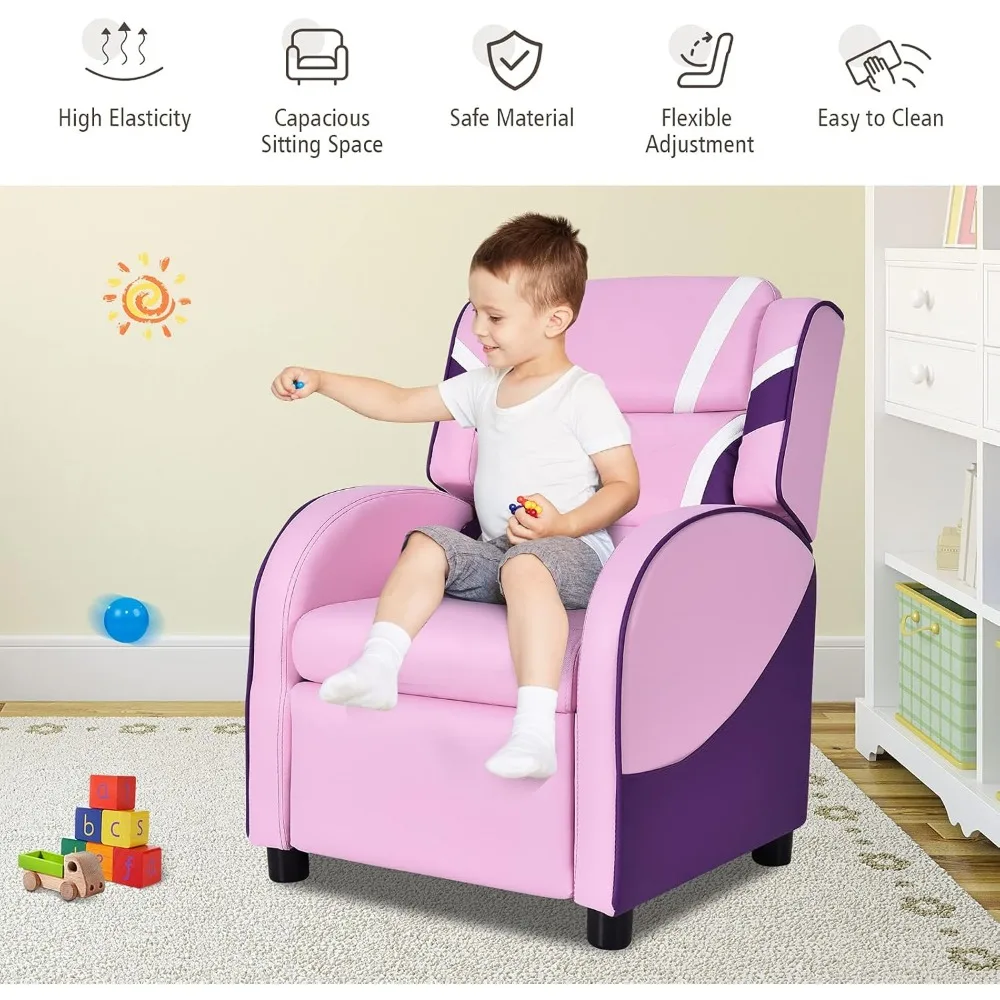 Kids Recliner, Gaming Recliner Chair w/Footrest, Headrest, Lumbar Support & Side Pockets, Ergonomic Leather Lounge Chair 4