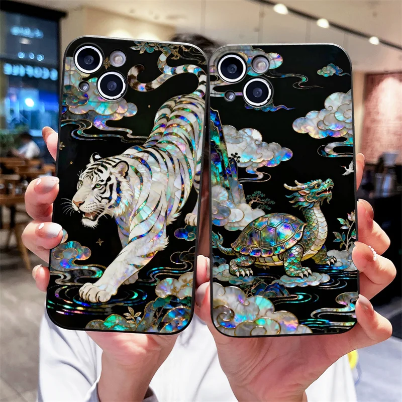 Dragon and Tiger Marble Texture Printed Phone Case