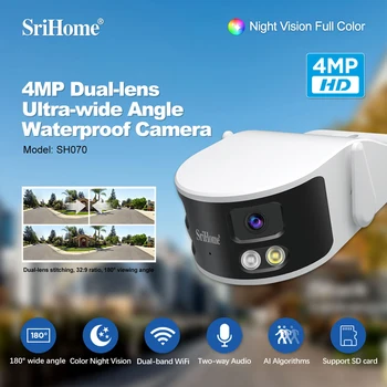 Srihome 4MP Dual Lens Ultra wide angle 180° 2.4G/5G WIFI Bullet Camera Cecurity Protection Ai Human Detect Security Surveillance 1