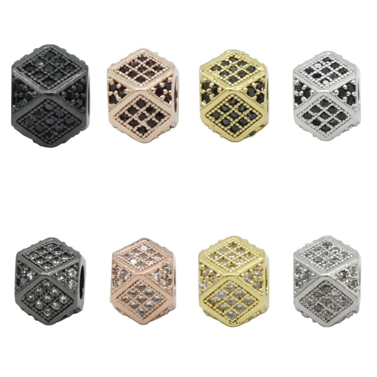 

1PC Wholesale Supplier Micro Pave Cubic Zircon Beads Black Gold Rose Silver Color Spacer Charm Beads For DIY Jewelry Making