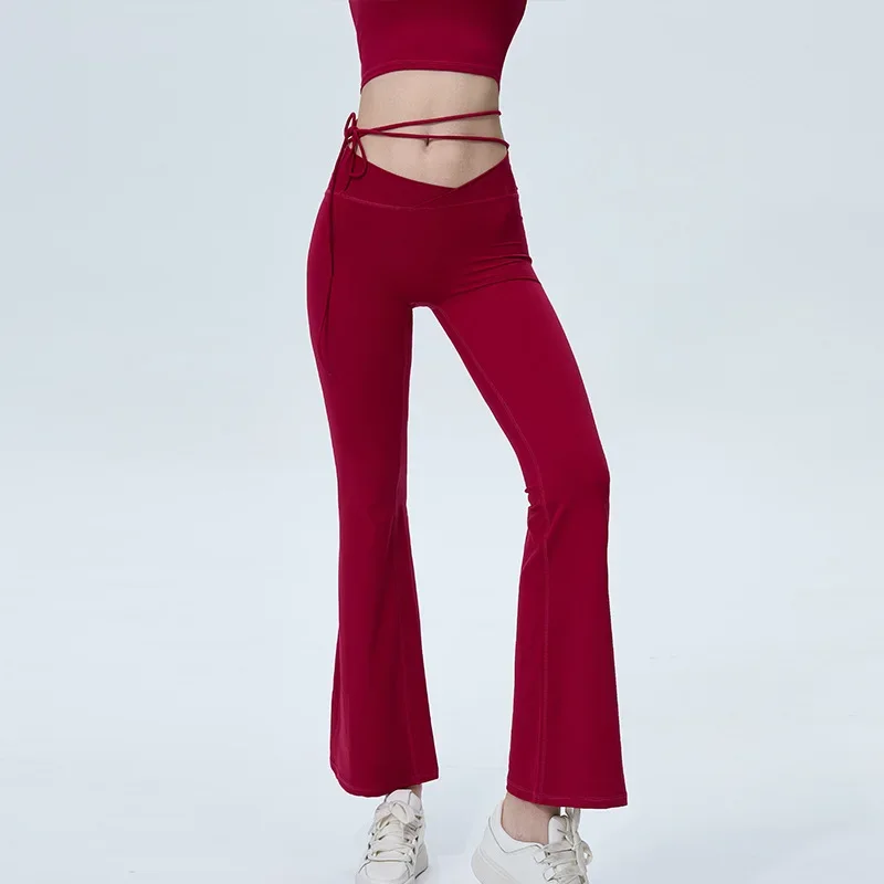 Versatile Bell-Bottom Sweatpants European And American Naked Feeling Yoga Pants Small Heart Machine Tied Peach Booty Lifting Pan