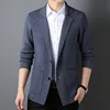 Men 100% Super Fine Merino Wool Blazer Coat 2024 Spring Autumn Knitted Pure Wool Man Single Breasted Cardigan 1