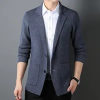 Men 100% Super Fine Merino Wool Blazer Coat 2024 Spring Autumn Knitted Pure Wool Man Single Breasted Cardigan 1