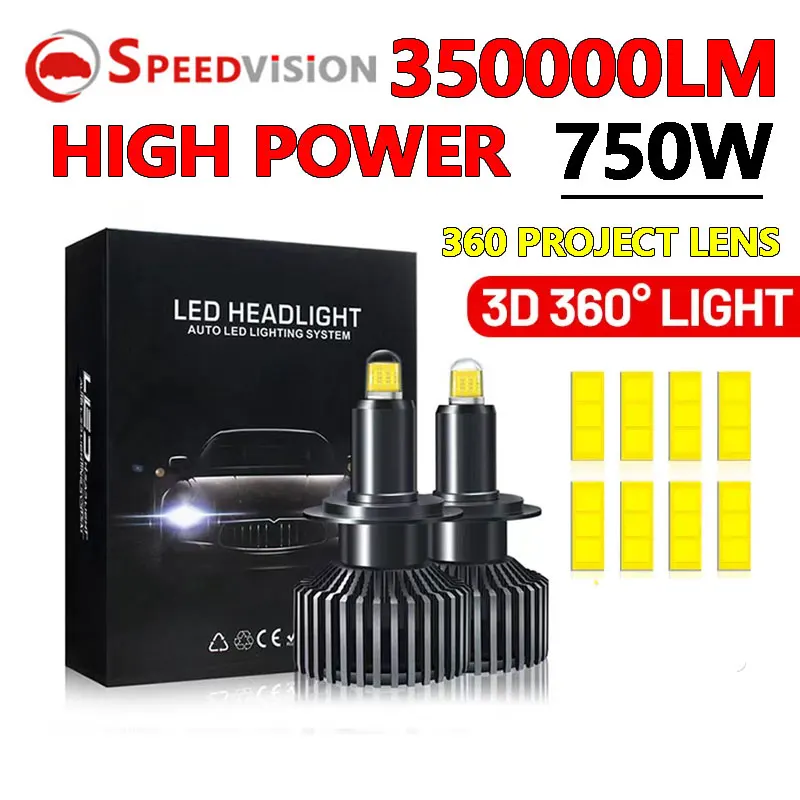 

H7 Led Canbus 360 Mini Car Headlights Bulbs 350000LM H11 H8 H9 H1 HB3 9005 HB4 9006 750W Fog Light Turbo Lamp For Projector Lens